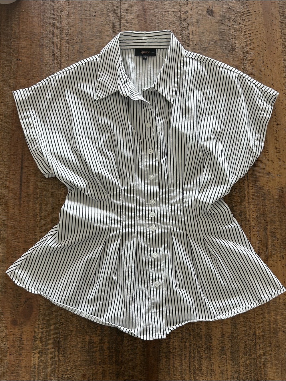 Quince White Button-Front Pinstripe Peplum Blouse